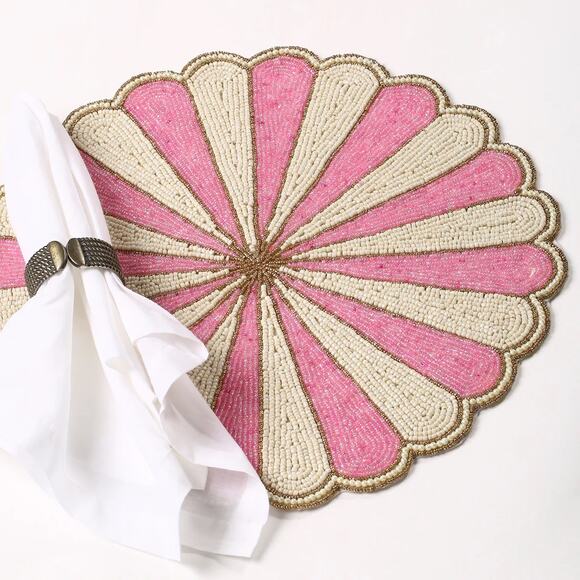 TIRAMISU HANDMADE Pink Glass Beaded Placemat Set of (2) NEW - Picture 9 of 10